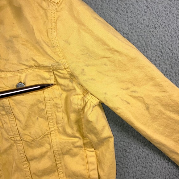 H&M LOGG Denim Trucker Jacket Men L Yellow Button Up Utility Bright Spring Retro - Picture 7 of 11